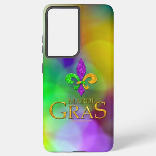 Coque Samsung Galaxy SlipperyJoe's Mardi Gras violet or vert fleur-d (Verso)