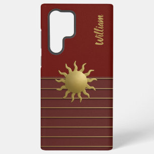 Coque Samsung Galaxy Soleil doré rayonnant sur rouge