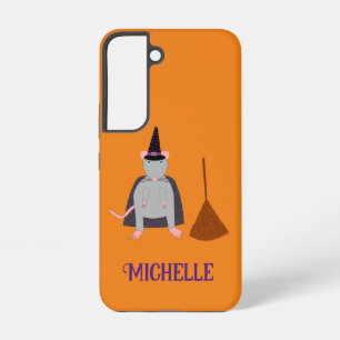 Coque Samsung Galaxy Sorcière d'Halloween Rat et Balai Nom personnalisé
