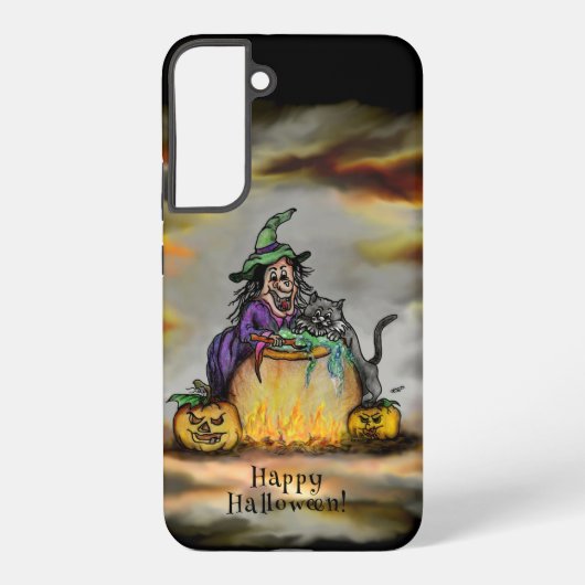Coque Samsung Galaxy Sorcière et chat noir, Happy Halloween ! (Verso)