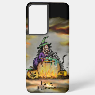 Coque Samsung Galaxy Sorcière et chat noir, Happy Halloween !