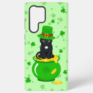 Coque Samsung Galaxy St. Patrick's Day Trèfle Pot d'Or Chat Noir