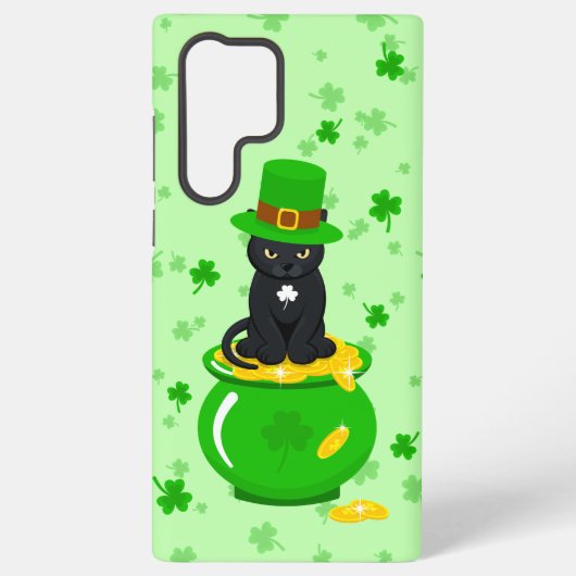 Coque Samsung Galaxy St. Patrick's Day Trèfle Pot d'Or Chat Noir (Verso)