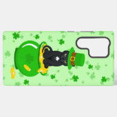 Coque Samsung Galaxy St. Patrick's Day Trèfle Pot d'Or Chat Noir (Verso Horizontal)