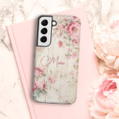 Coque Samsung Galaxy Style chalet rustique Roses sur bois ancien avec n