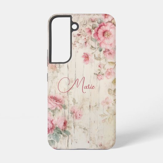 Coque Samsung Galaxy Style chalet rustique Roses sur bois ancien avec n (Verso)