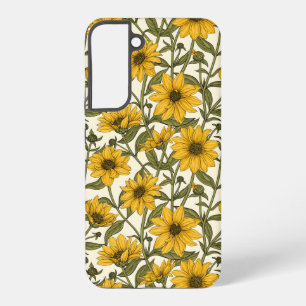 Coque Samsung Galaxy Sunroot, tournesol sauvage sur blanc