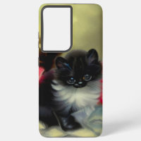 Tableau vintage de chaton noir et blanc