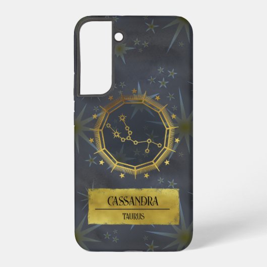 Coque Samsung Galaxy Taurus Dark Zodiac Astrologie : Noir & Or (Verso)