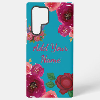 Coque Samsung Galaxy Teal Floral Nom Personnalisé