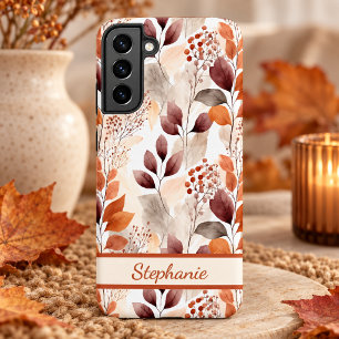 Coque Samsung Galaxy Terre cuite et feuilles d'automne Bourgogne Boho