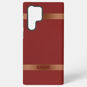 Coque Samsung Galaxy Texture de cuir rouge vintage avec bandes dorées