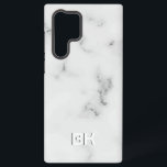Coque Samsung Galaxy Texture de marbre blanc de luxe<br><div class="desc">Image d'une texture de marbre blanc de luxe avec monogramme personnalisable en relief. Design simple et minimaliste.</div>