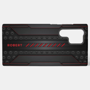 Coque Samsung Galaxy Texture Géométrique Métallique Noir Accent Rouge
