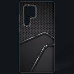 Coque Samsung Galaxy Texture Mash métallique Silver Accents de ligne dy<br><div class="desc">Texture métallique noire et grise avec arrière - plan en mousse métallique accentuée par bande argentée dynamique. Design épuré moderne.</div>