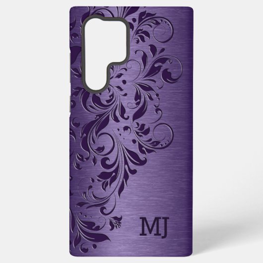 Coque Samsung Galaxy Texture métallique violette et dentelle florale (Verso)