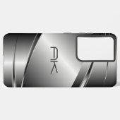 Coque Samsung Galaxy Tons Gris Acier Inoxydable Metalli Look- Monogramm (Côté gauche)
