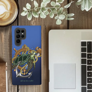 Coque Samsung Galaxy Tortue de mer nautique Ancre Roue de navire Bleu