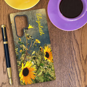 Coque Samsung Galaxy Tournesols Nom Personnalisé Texture Vintage