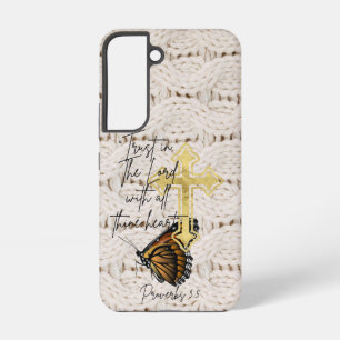 Coque Samsung Galaxy Tricot tendance divin Marron Papillon Croix