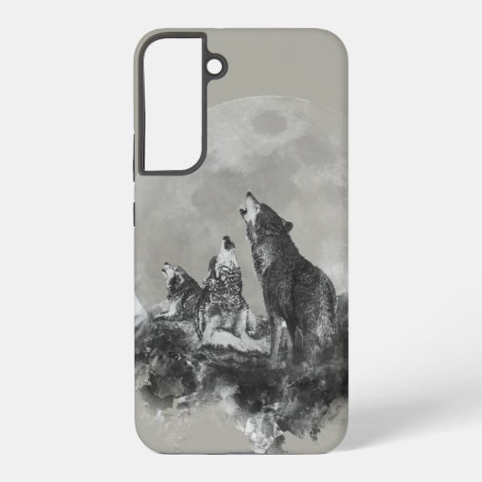 Coque Samsung Galaxy Trois 3 loups hurlant à l'art animal de la lune (Verso)