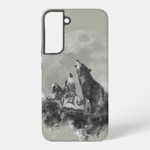Coque Samsung Galaxy Trois 3 Loups Hurleurs à la Lune Art Animalier