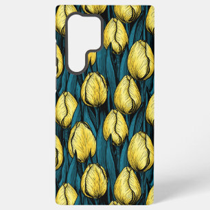 Coque Samsung Galaxy Tulières jaunes avec feuilles bleus