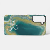 Coque Samsung Galaxy Turquoise vert Agate marbre Nom Abstrait Monogramm (Verso Horizontal)