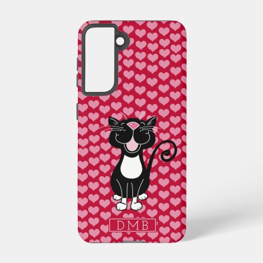 Coque Samsung Galaxy Tuxedo Chat Red Hearts Motif Monogramme (Verso)