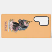 Coque Samsung Galaxy Unicorne noire mignonne avec Fleurs Aquarelle Unic (Verso Horizontal)