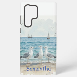 Coque Samsung Galaxy Vacances d'été amusantes Mouette Plage de sable