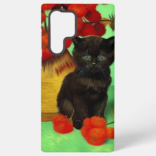 Coque Samsung Galaxy Van Gogh Black Kitten Fleurs rouges (Verso)