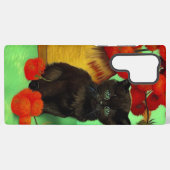 Coque Samsung Galaxy Van Gogh Black Kitten Fleurs rouges (Verso Horizontal)