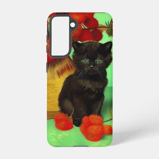Coque Samsung Galaxy Van Gogh Black Kitten Fleurs rouges (Verso)