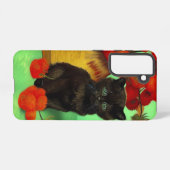 Coque Samsung Galaxy Van Gogh Black Kitten Fleurs rouges (Verso Horizontal)