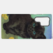 Coque Samsung Galaxy Van Gogh Chat noir Fleurs jaunes (Verso Horizontal)