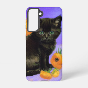 Coque Samsung Galaxy Van Gogh Kitten noir avec des tournesols