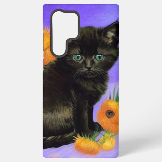 Coque Samsung Galaxy Van Gogh Kitten noir avec des tournesols (Verso)