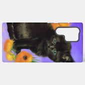 Coque Samsung Galaxy Van Gogh Kitten noir avec des tournesols (Verso Horizontal)