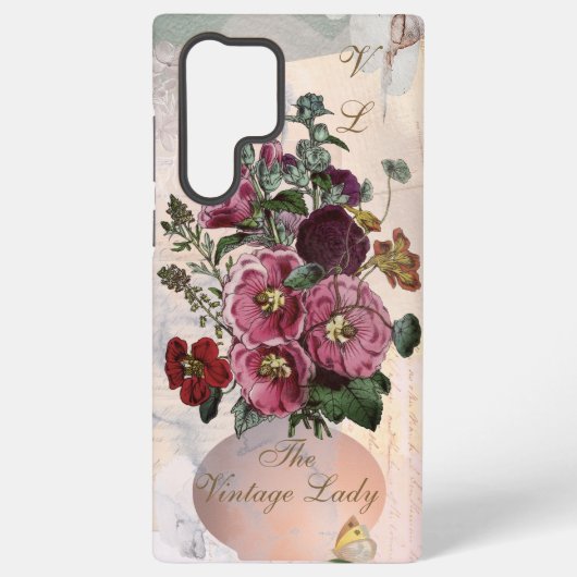 Coque Samsung Galaxy Vase-Dame Vintage + Monogramme (Verso)
