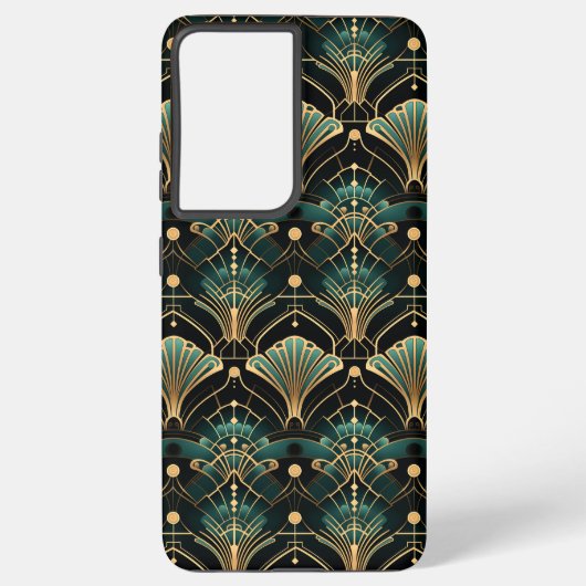 Coque Samsung Galaxy Ventilateur d'inspiration Art déco Emerald et Gold (Verso)