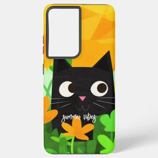 Coque Samsung Galaxy Vibes d'été Personnalisé Floral Chat noir (Verso)