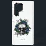 Coque Samsung Galaxy Vintage Gothique Marine Bleu Rose Monogramme crâne<br><div class="desc">Boîtier téléphonique gothique vintage géant avec des roses bleu marine dans un crâne.</div>