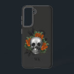 Coque Samsung Galaxy Vintage gothique Orange Rose Monogramme crâne<br><div class="desc">Boîtier téléphonique gothique vintage avec des roses oranges dans un crâne.</div>
