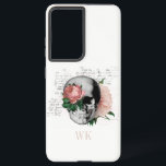 Coque Samsung Galaxy Vintage gothique rose Roses Monogramme crâne<br><div class="desc">Boîtier de téléphone gothique vintage avec des roses roses dans un crâne.</div>