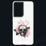Coque Samsung Galaxy Vintage gothique rose Roses Monogramme crâne<br><div class="desc">Boîtier de téléphone gothique vintage avec des roses roses dans un crâne.</div>