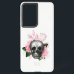 Coque Samsung Galaxy Vintage gothique rose Roses Monogramme crâne<br><div class="desc">Boîtier de téléphone gothique vintage avec des roses roses dans un crâne.</div>