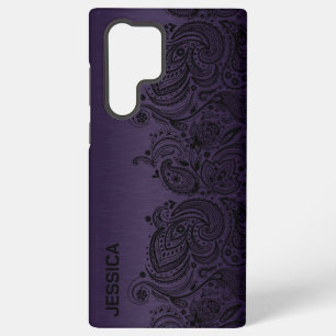 Coque Samsung Galaxy Violet Métallisé Avec Dentelle Paisley Noire