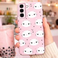 Visages de Chat Kawaii avec des Cœurs – Motif Rose