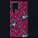 Coque Samsung Galaxy Wrens in the peonies<br><div class="desc">Motif vectoriel sans soudure fait de bracelets et de pivoines dessinés à la main. Version bleue et rouge.</div>